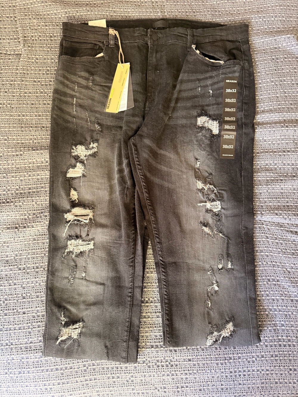 Reason Black Distressed Relaxed Men's Jeans